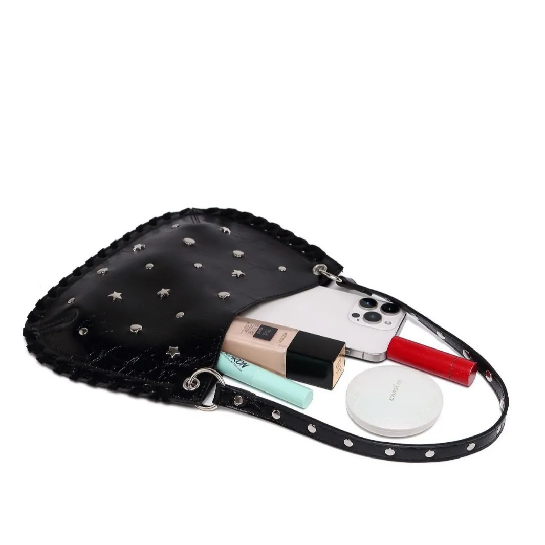 Vintage Soft Leather Rivet Design Women Shoulder Bags 2025 Spring Trend Solid Color Tote Bag All Match Female Handbags