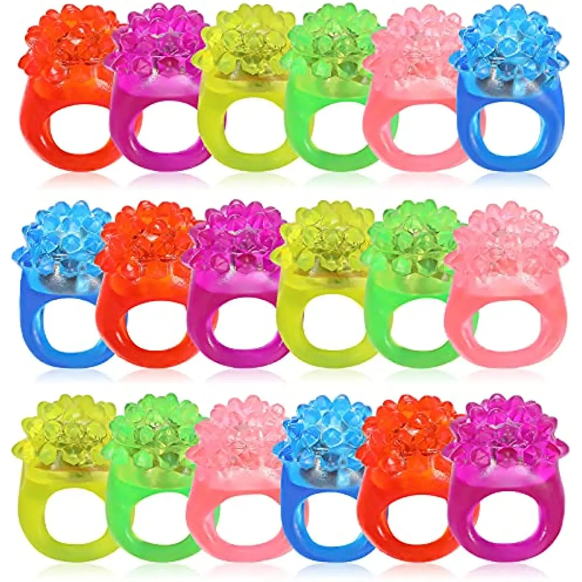 

32pcs LED Light Up Ring Bumpy Rings Flashing LED Bumpy Jelly Ring Light-Up Toy Birthday Rewards Eggs Filler Glow Party Supplies