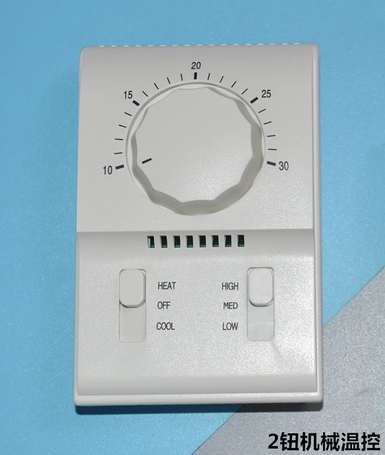 Zentrale Klimaanlage, mechanischer Thermostatknopf, Schalttafel, drei Geschwindigkeitsschalter, Lüfterspule, Temperaturregler