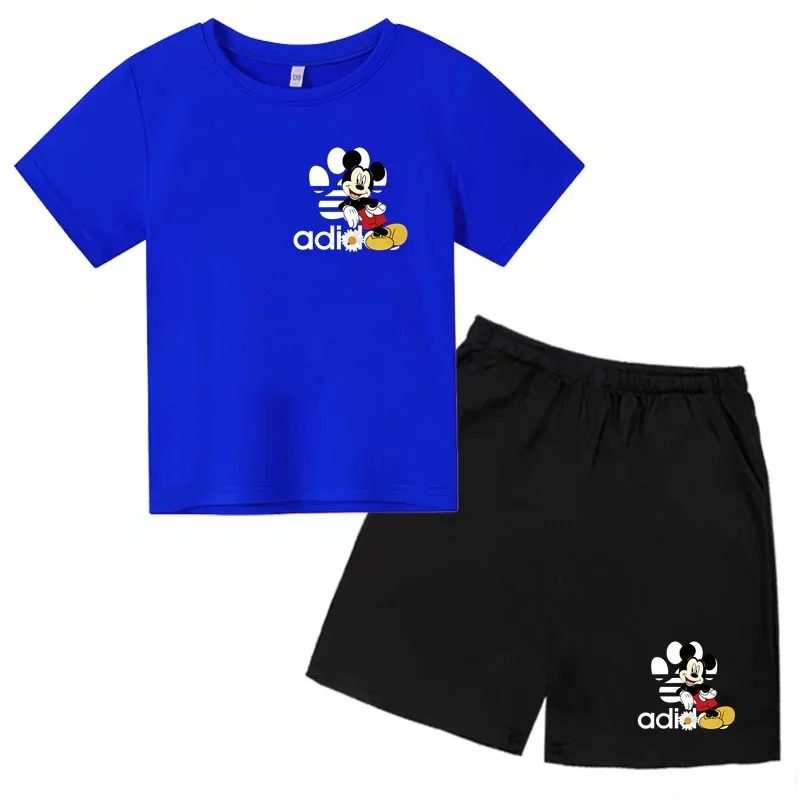thumbnail image 1 of Camiseta y pantalones cortos con estampado de Mickey Mouse de verano para niños y adolescentes, traje de 2 piezas, ropa deportiva informal para niños y niñas, conjunto de moda Sunshine, 1 of 5