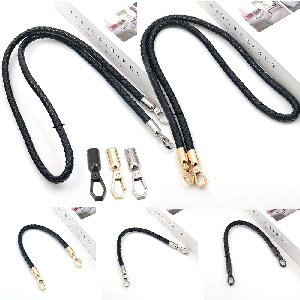 

1Pcs PU Braided Rope Handle DIY Bag Accessories Bag Belt Weave With Alloy Buckle Black Woven Wrapping Tape Shoulder Bag Strap