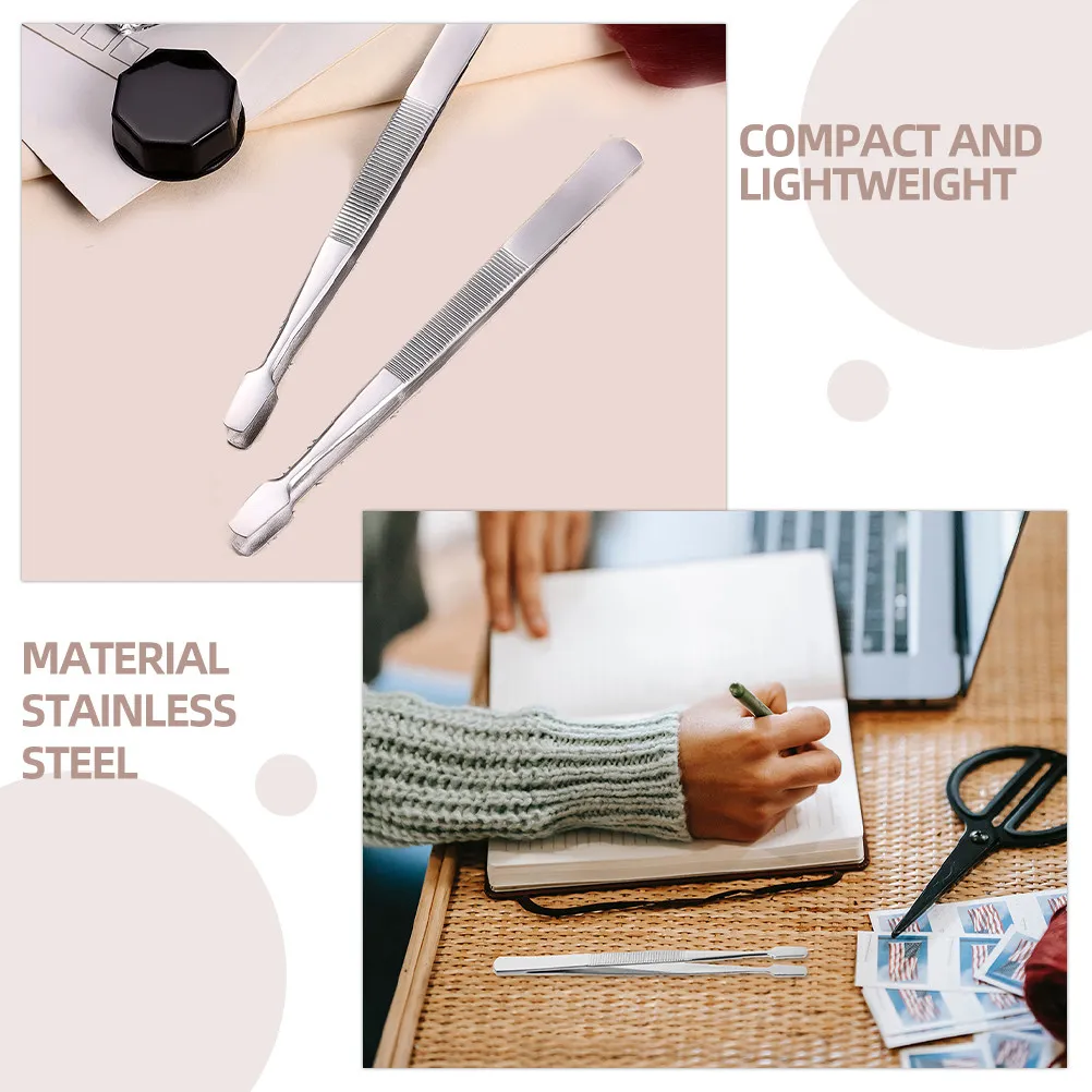 3Pcs 정밀 스테인레스 스틸 스탬프 핀셋 공예용 플랫 팁 핀셋 스크랩북 컬렉션용 스탬프 집게