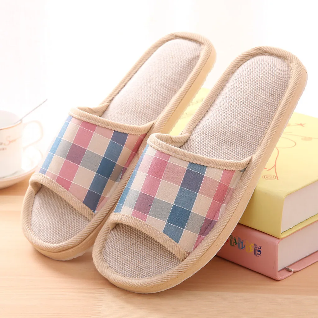 Shoes for women Fashion Casual Couples Gingham Home Slippers Indoor Floor Flat Shoes