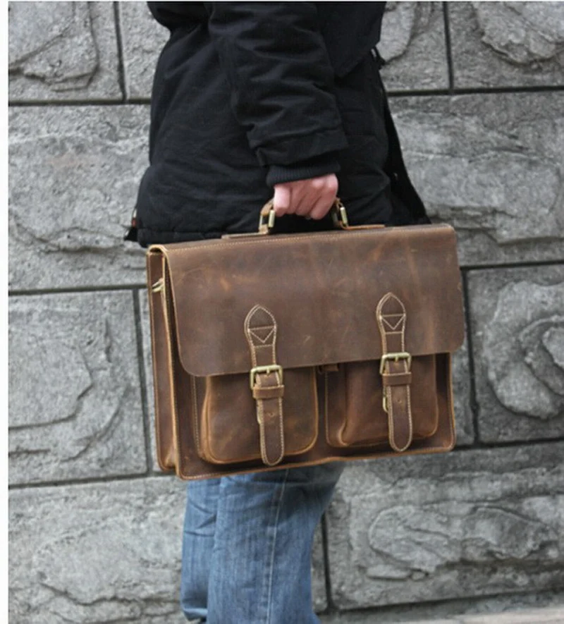 Crazy Horse Cowhide Leather Briefcase