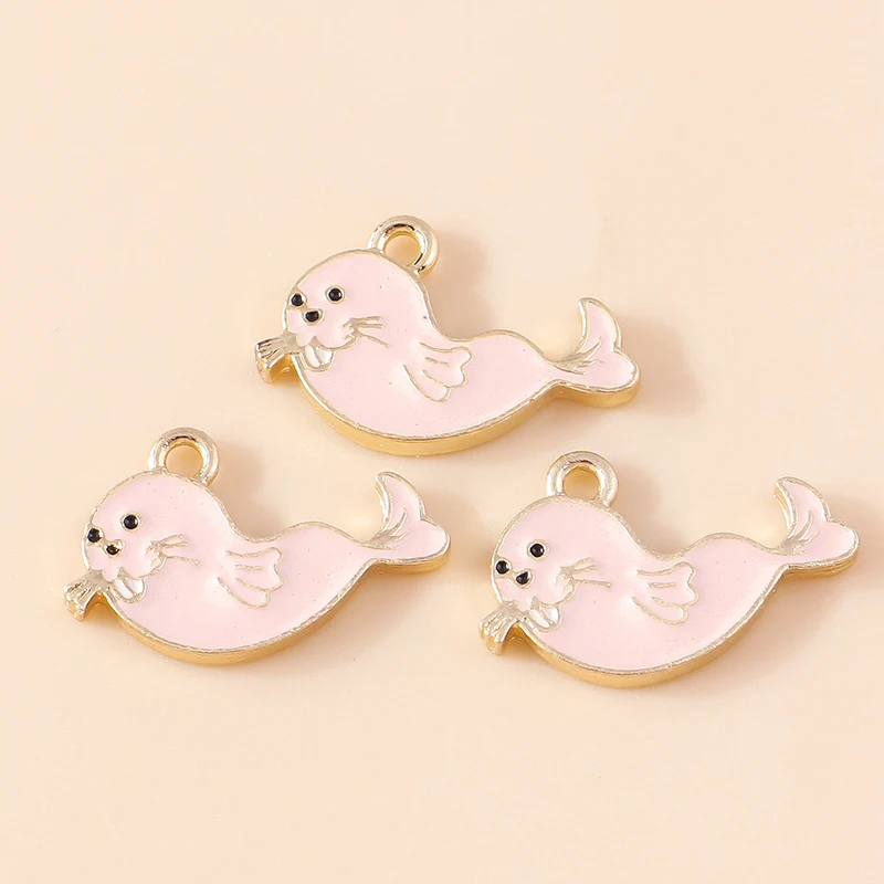10 Stück gemischte rosa süße Emaille Tier Charms Vogel Elefant Katze Biene Hund Fisch Anhänger von Halsketten Ohrringe DIY Schmuck Zubehör – Detail 19