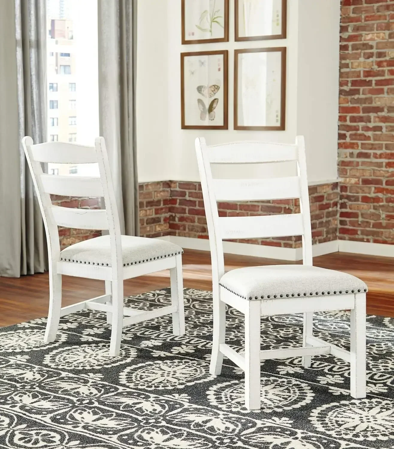 Cushioned Dining Chair with Signature Design, Vintage Farmhouse, Whitewash,   2 Count 5