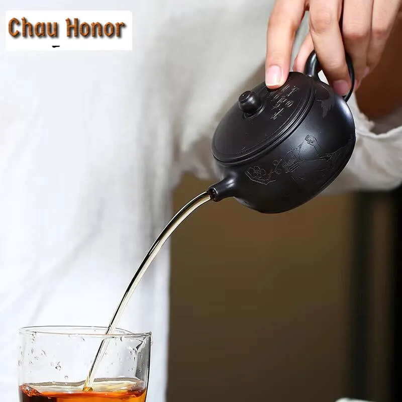 160ml Yixing Handmade Purple Clay Teapots Raw Ore Black Mud Tea Pot Ball Shaped Infuser Kettle Chinese Zisha Tea Set Drinkware
