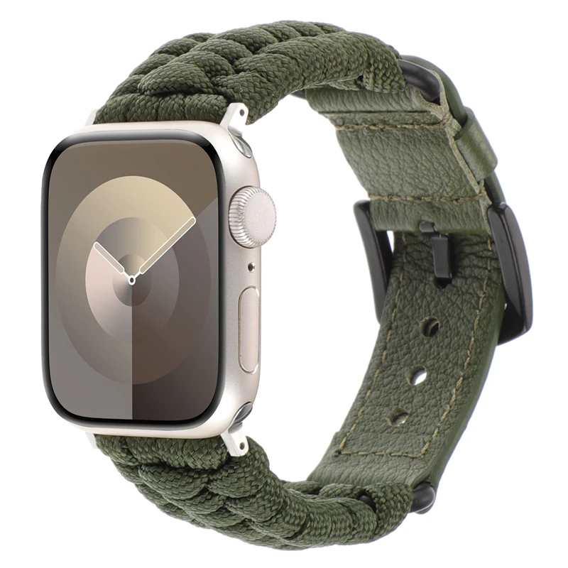 Фото Ремешок с нейлоновой оплеткой для apple watch band ultra 2 49 мм, кожаный стробочный браслет для моделей 9, 8, 7, 6, 5, 4, 40 мм, 45 мм, 41 мм, 44 мм 42 №2