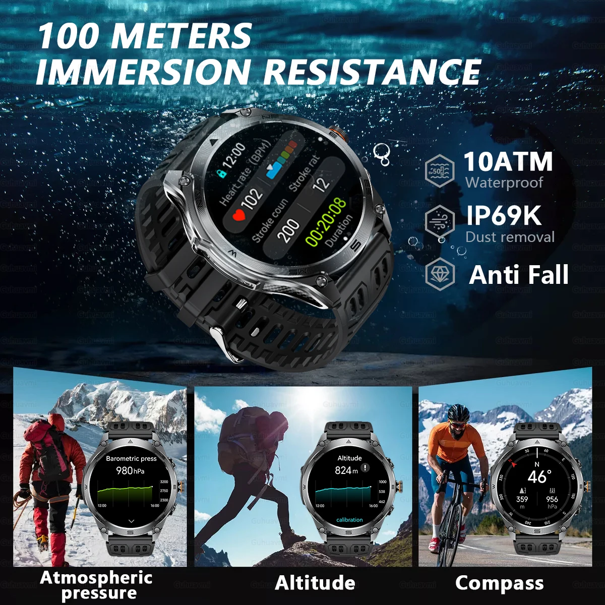 2026 Built-in GPS Offline Map Position Smart Watch 1000mAh Battery 5ATM Waterproof 1.75"AMOLED Compass 170+Sports Smartwatch men 4
