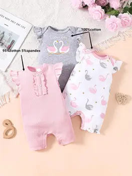 3PCS Boys and Girls Baby Summer and Autumn Short sleeved Climbing jumpsuit Cute Pattern Cotton Soft and Sweat-absorbing 1