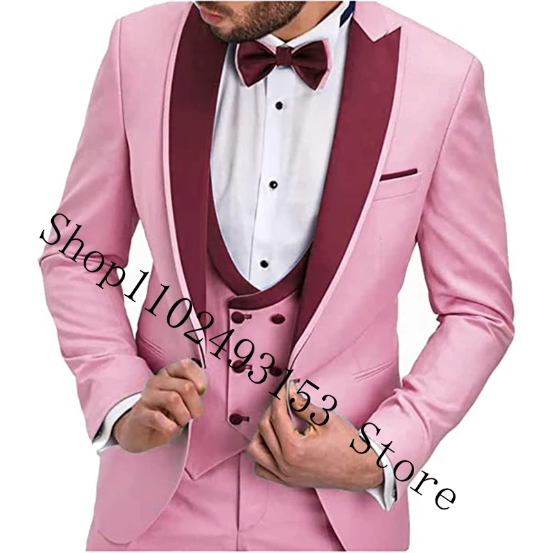 2023 Tailor Made Wedding Suits For Men Slim Fit Peak Lapel 3 Pieces Groom Tuexdos For Wedding Blazer+Vest+Pants Costume Homme