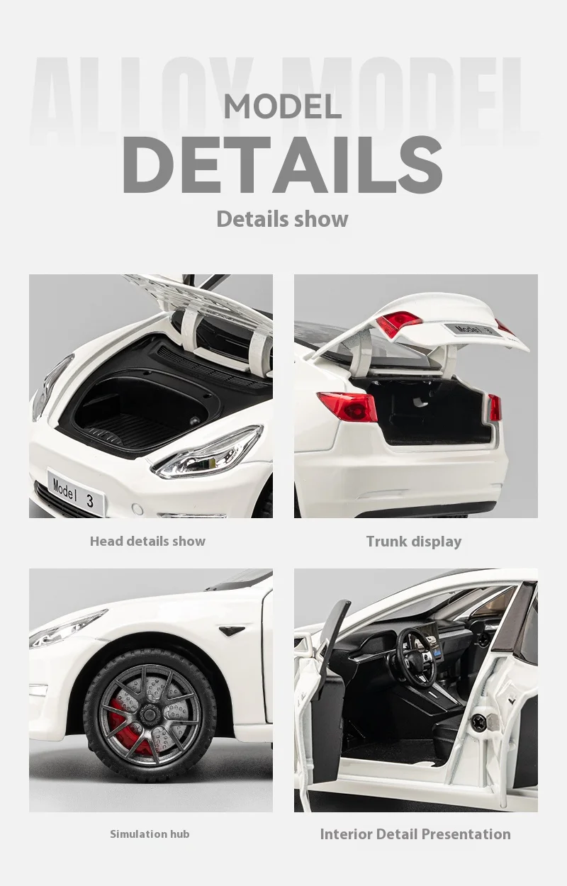 1:24 Scale Tesla Model 3 Trailer Rv Model Children'S Toy Car With Sound And Light