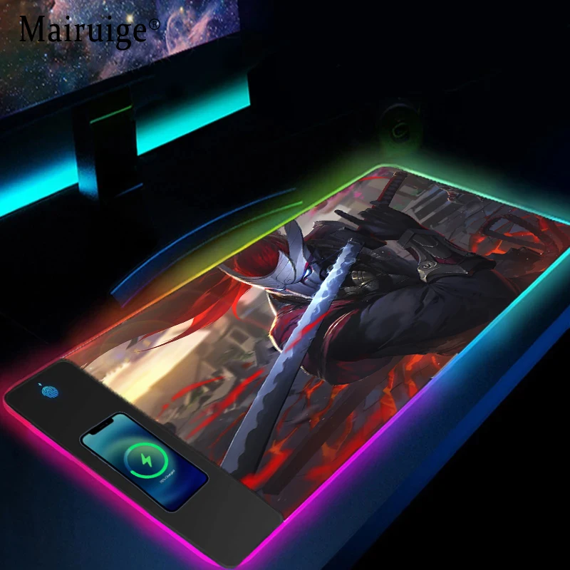 

Mairuige Blood Moon Yasuo Mobile Wireless Charging Large Mouse Pad Gamer Mouse Mats Carpet Desktops Computer Mat LOL Game Pad