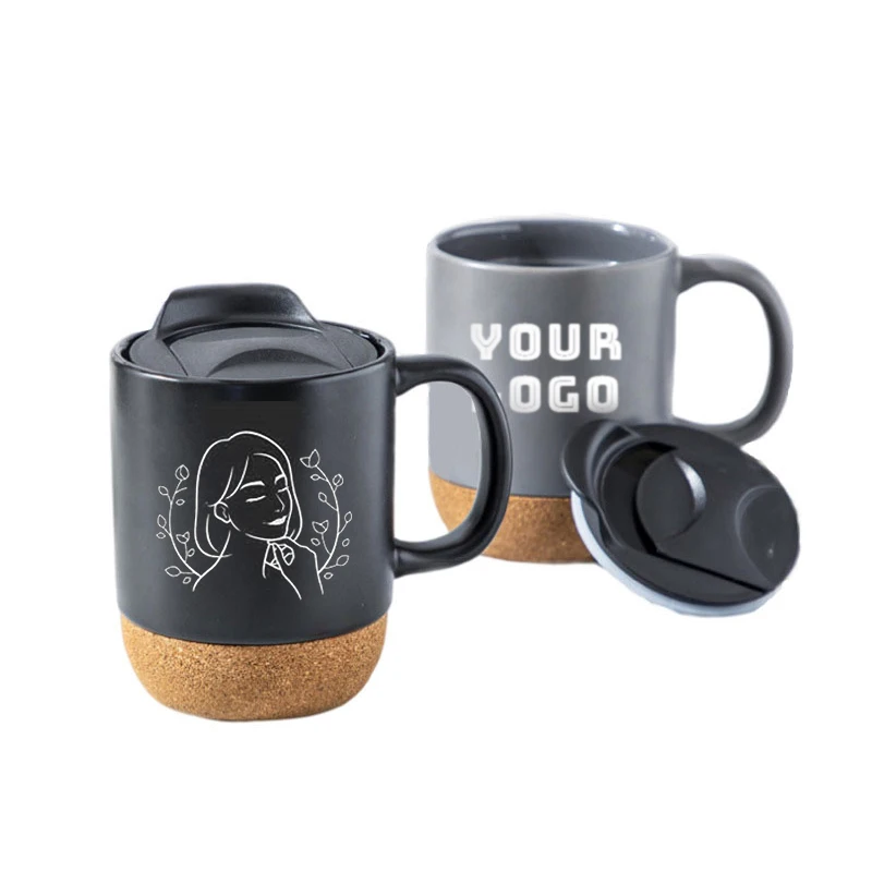 

Fashion Coffee Cup Matte Black Ceramic Mug With Insulated Cork And Splash Proof Lid