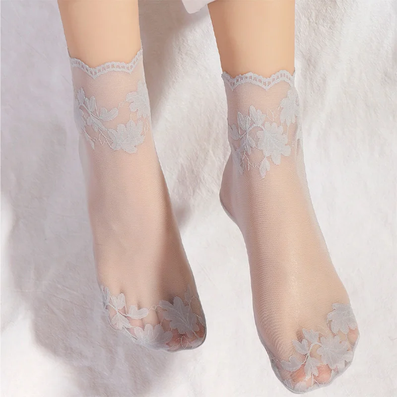 Neue Sommer Kurze Socken Frauen Mesh Spitze Transparent Lolita Stil Unsichtbare Dünne Nicht-slip Kurze Knöchel Schwarz Low Cut boot Socken – Detail 7