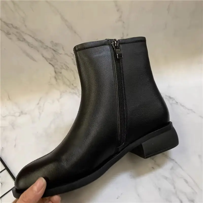 Vintage schwarze Lederstiefel Winter Frau 2025, Pelzstiefel, modische spitze Zehenschuhe, Damen-Reißverschluss, Plateaustiefel, weiblich – Detail 5