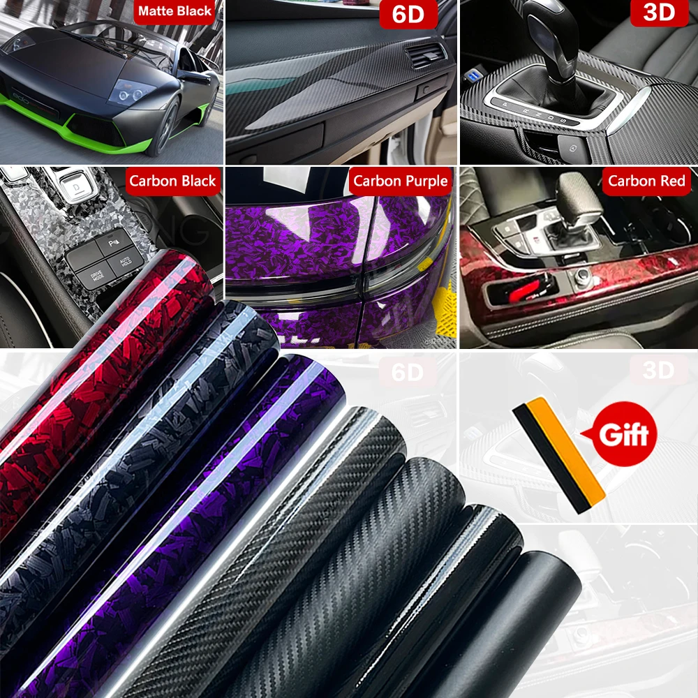 Glossy Forged Carbon Fiber Vinyl Wrap Car Sticker Matte Film 3D 6D ...