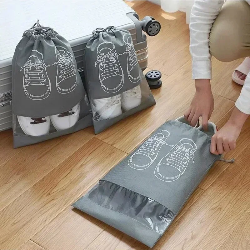5/10pcs Shoe Storage Bag with Thickened Non-woven Fabric Strap Mouth Large Capacity Travel Waterproof Shoe Bag Moistureproof 2
