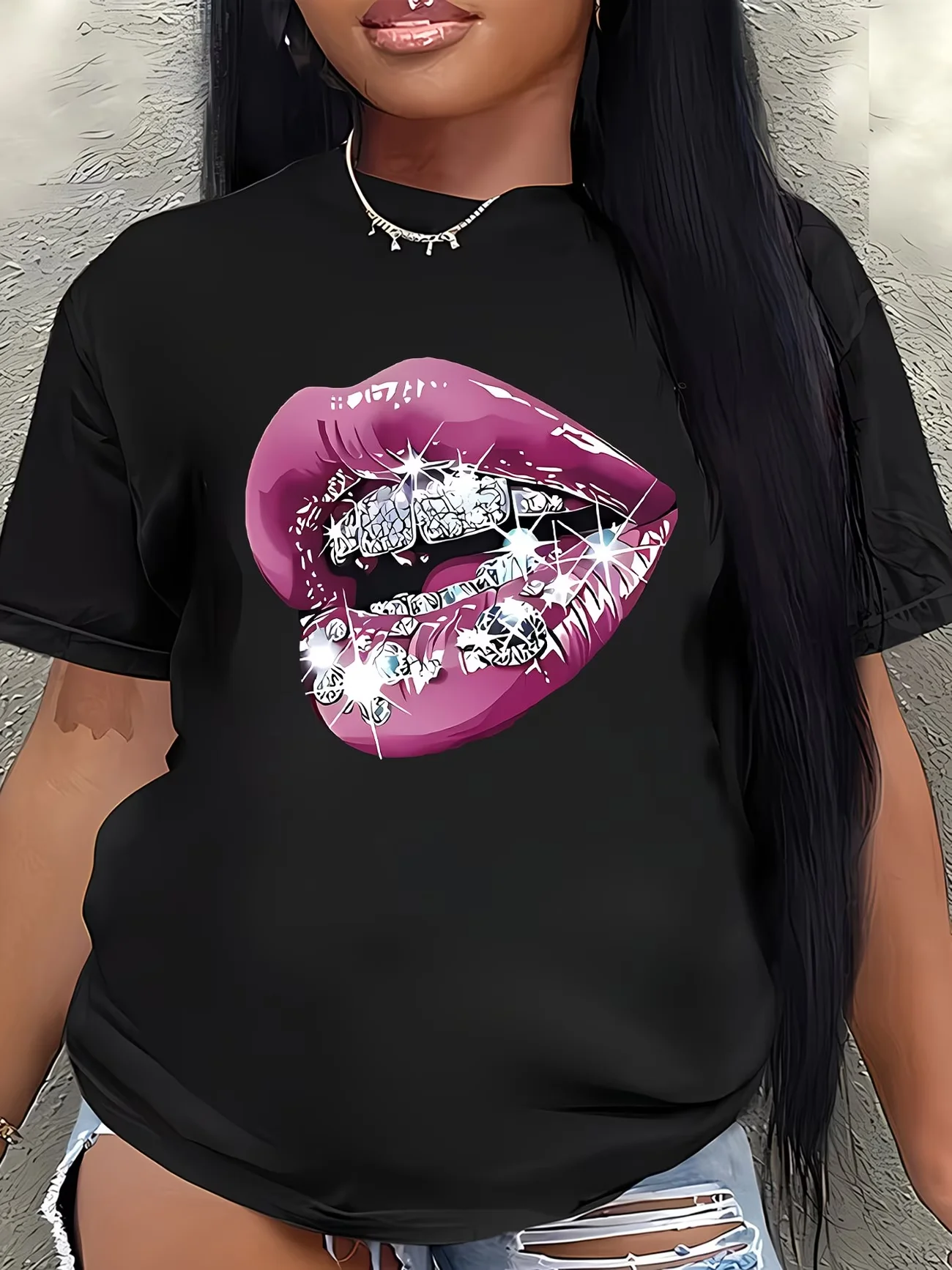 Women Sexy Lips Graphic T-Shirt Summer Fashion Short Sleeve O-Neck Loose Tops Female Casual Streetwear All-match Tee Shirt 2