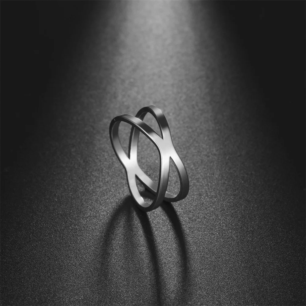 Edelstahl Silber Farbe 8-Wort-Fingerring für Frauen Minimalistisches geometrisches Kreuzmuster Goldfarbe Schmuck Bijoux Geburtstag – Detail 15
