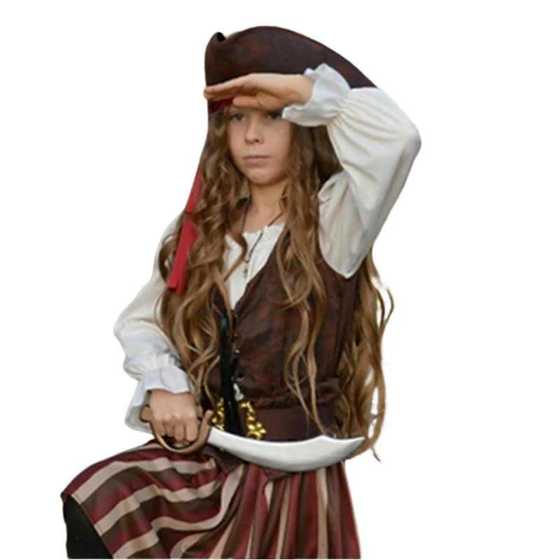 

Kids Pirate Cosplay Costume for Girls Fancy Dress with Hat Birthday Halloween Carnival Clothing