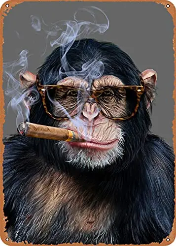 

Hipster Chimpanzee Cigar Vintage Look Metal Sign Art Prints Retro Gift 8x12 Inch