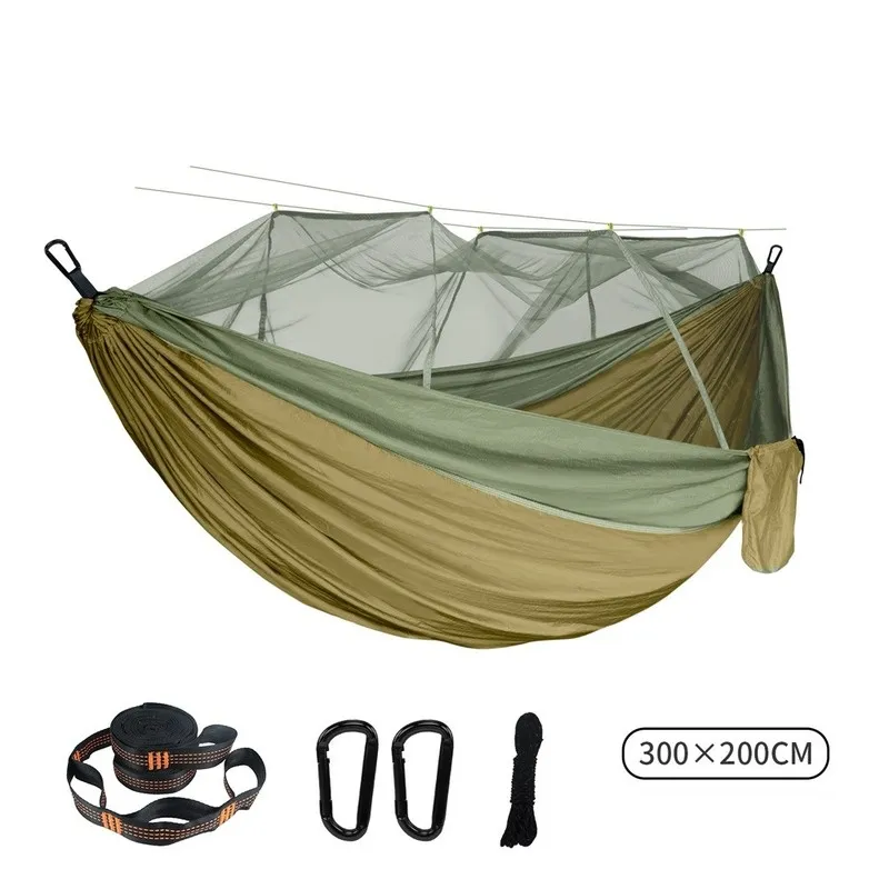 Double Mosquito Net Hammock 300×200CM Plus Size Outdoor Anti-mosquito Hammock Umbrella Cloth Nylon Anti-rollover Camping 6