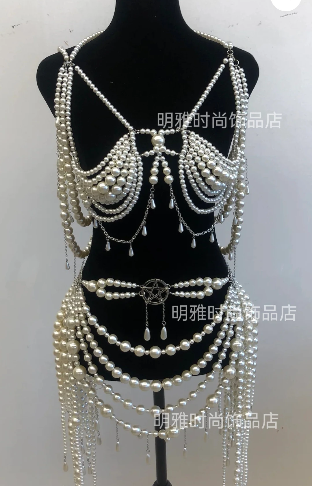 

European and American Luxury Stringed Pearls Chest Necklace Waist Chain Performing Costumes Matching Accessories