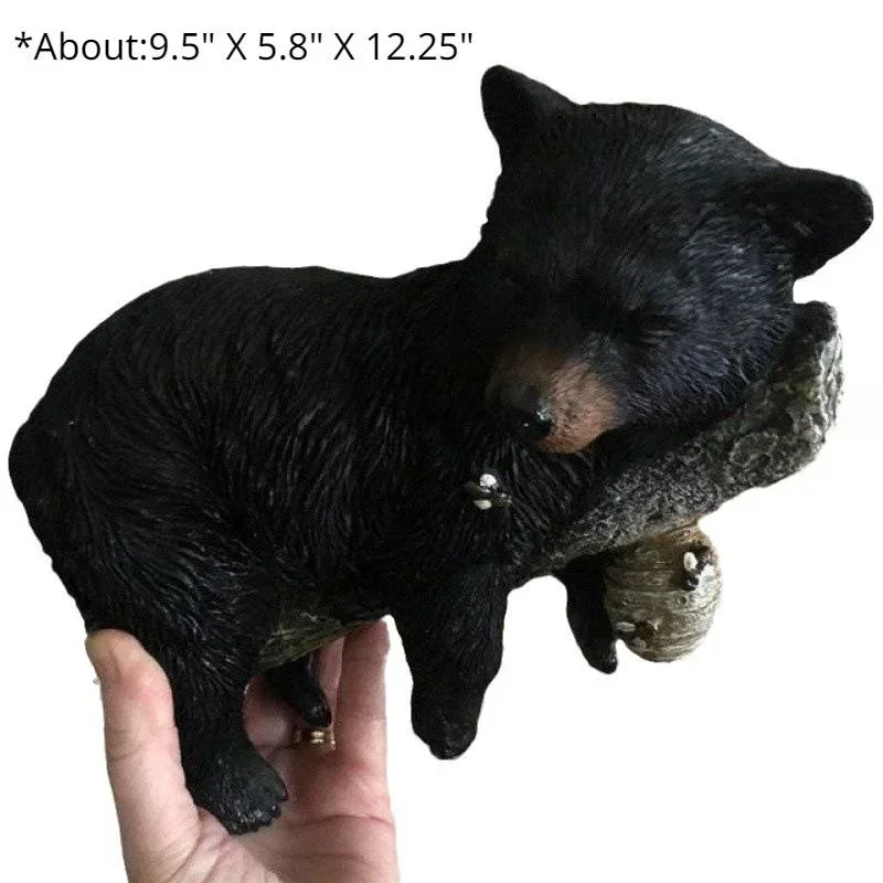 Little Bear Baby Branch Sleeping Bear Statue Cute Branch Decor Garden Courtyard Door Frame Indoor Outdoor Ornaments Black Bear