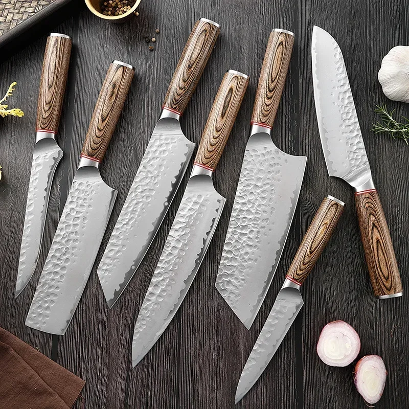 1-7pcs Rozsdamentes Acél Mérő állítsa Eltorzult Élesen hangsúlyoz boning Bedug Kés Japán nyelv Szakács santoku Irtás Bárd BBQ szerszámok