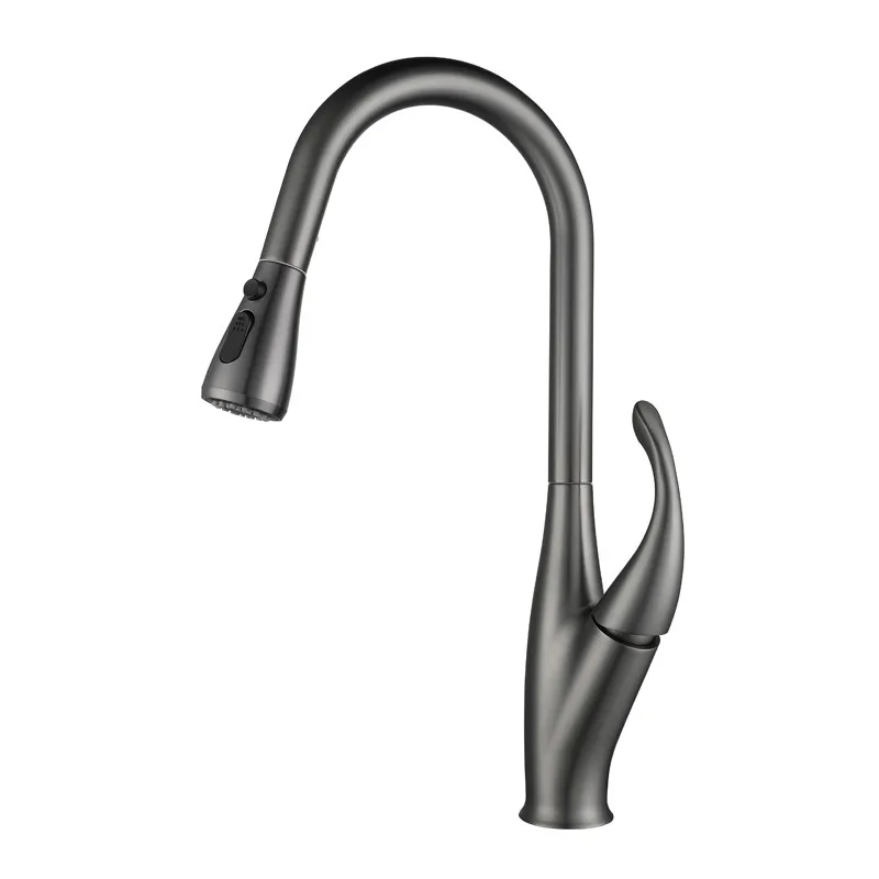 Kitchen Faucets Pull Out Gun Grey Brass Sink Mixer Water Taps Hot & Cold Single Handle Deck Mounted Rotating Chrome/Black/Nickel