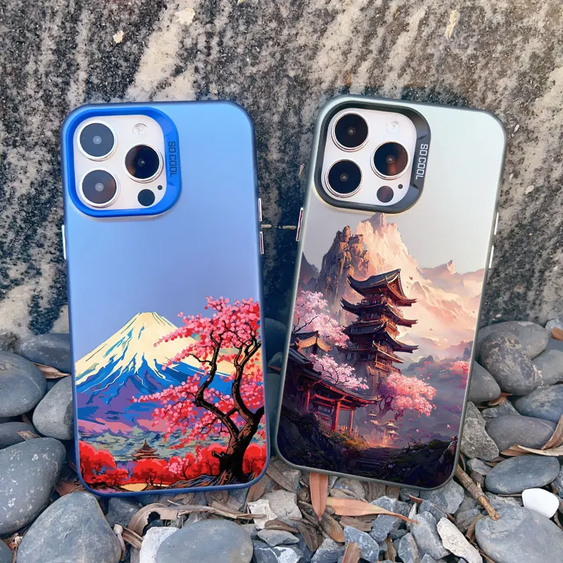 Japanese Aesthetic Mount Fuji Landscape Shockproof Phone Case with Laser Design