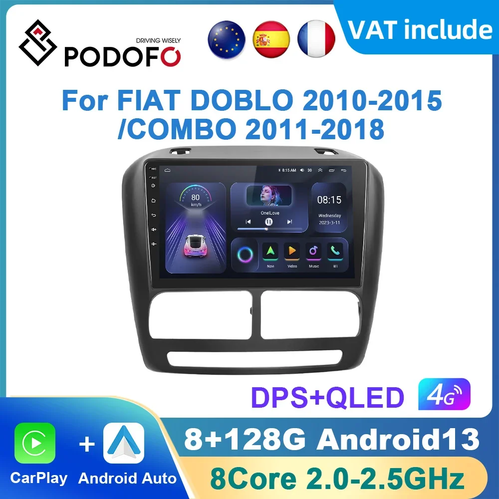 Podofo Ai Voice Android Carplay Autoradio Per Fiat Doblo 2010-2015 2Din Android Auto 4G Navigazione Multimediale Gps Autoradio Dsp