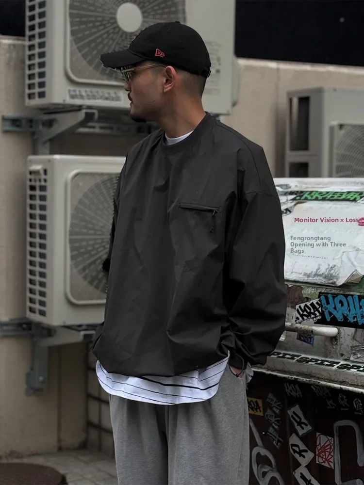 Qui Dry Nylon Long Sve Loose Fit Outdoor T-irt Men's Spring Autumn Dstring Hem Japanese Sle Retro Mountain Sle