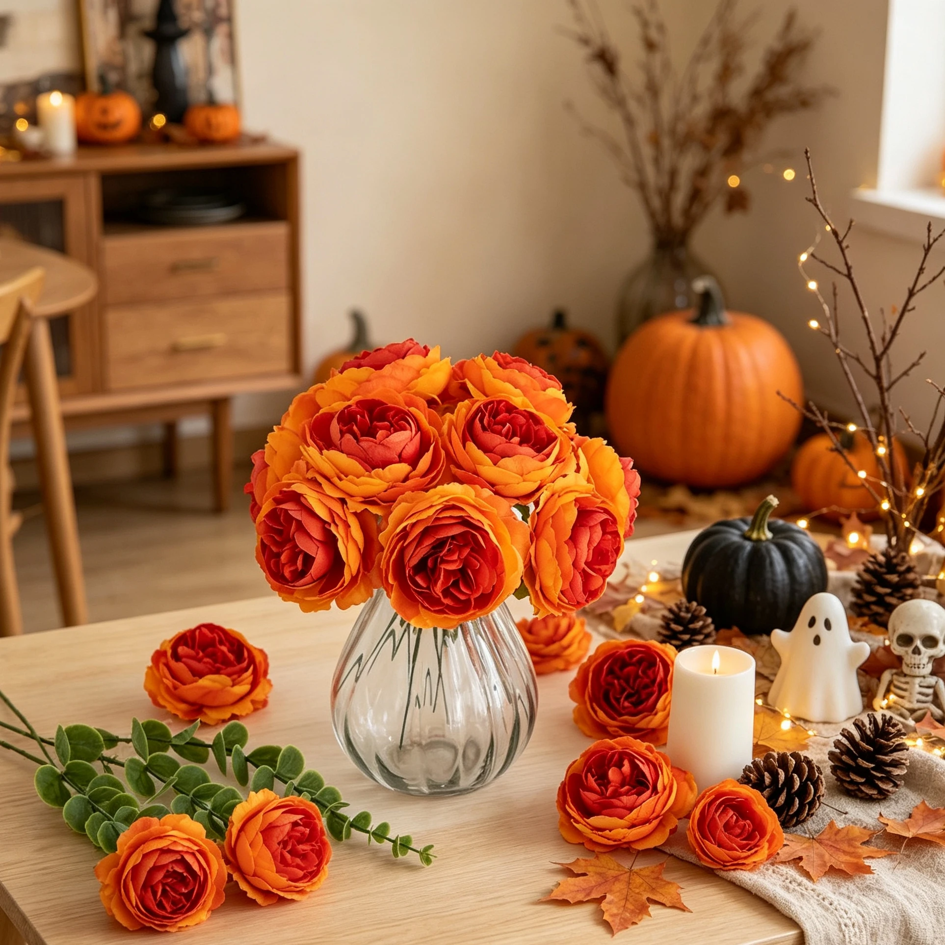 25/50 Stück Künstliche Blumen Seiden-Pfingstrosen-Kombination Garten Hochzeit Brautstrauß Heimdekoration Halloween-Deko Festival-Kranz DIY-Box