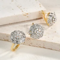 Rose design inlaid vermiculite set ring earrings Copper copper plated 14K gold fashion jewelry festival daily accessories