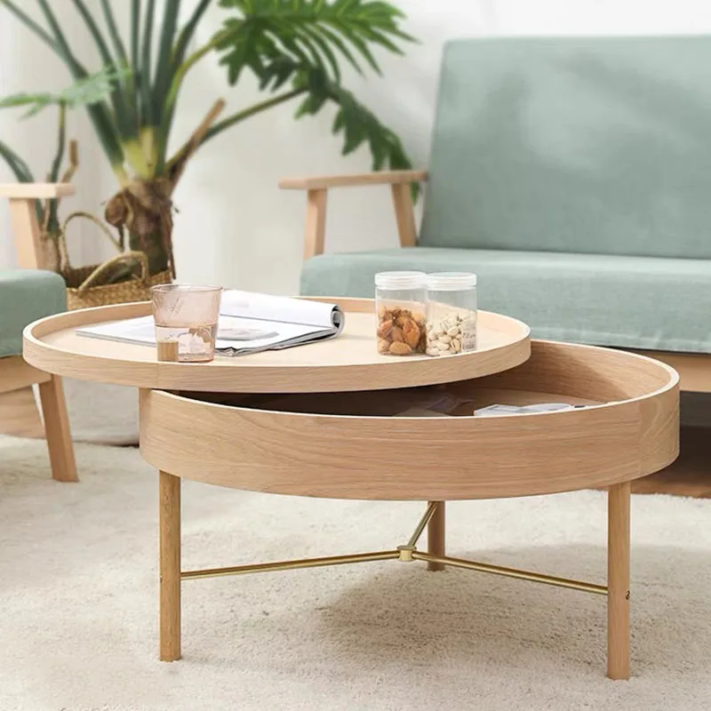 nesting coffee tables 2 pcs solid acacia wood Minimalist Aesthetic Coffee Tables Storage Wood Round Modern Nordic Coffee Table Small Low Apartamento Mesa Furniture For Home