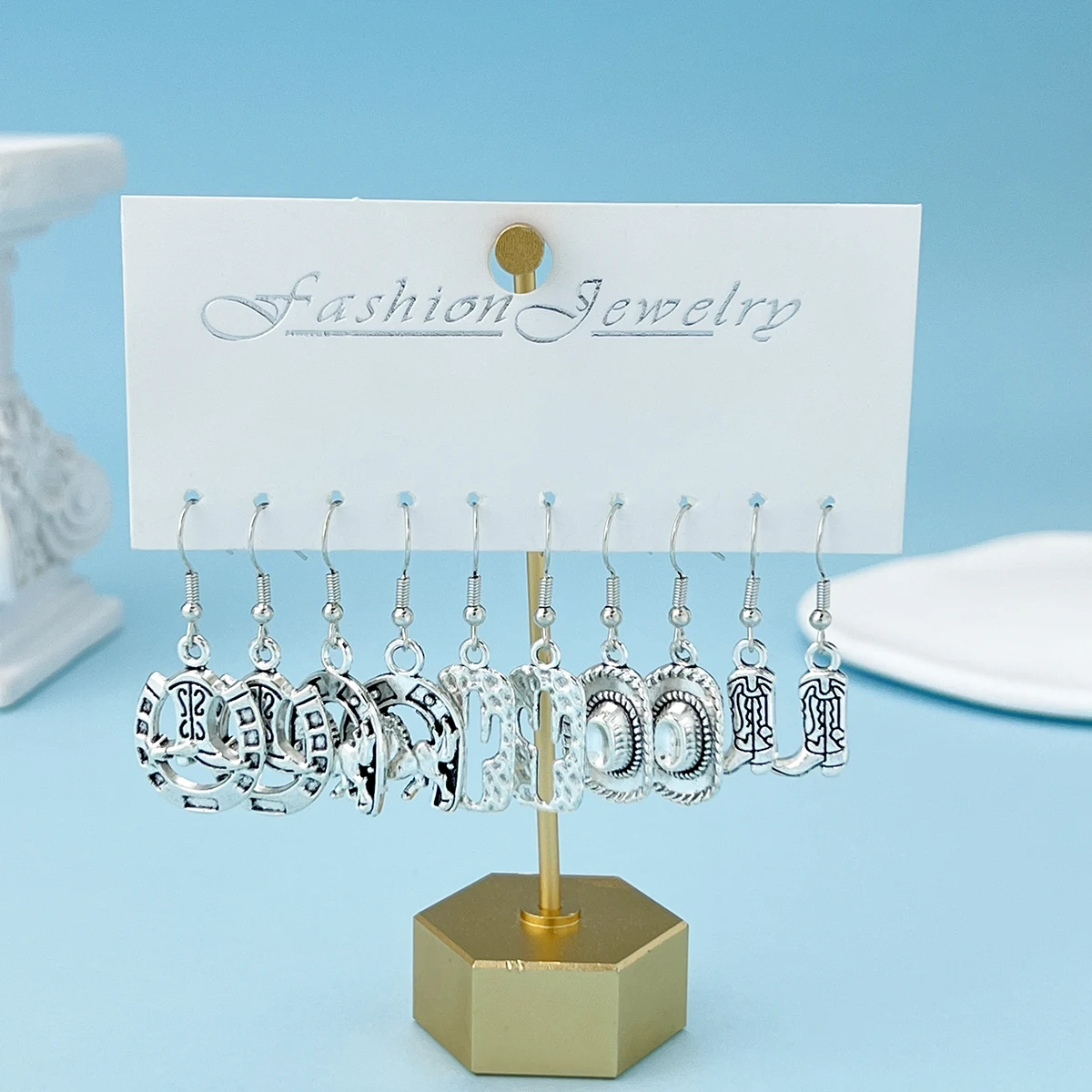 Dangle Earrings 5 Pair/set Sporty Western Cowboy Hat & Boots & Horse Cactus Charms Dangle Earrings Jewelry For Women&Girl's Gift