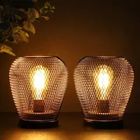 Metal Cage Table Lamp LED Lantern Battery Powered Cordless Wireless Accent Lamps Light for Weddings Events Indoors Outdoors 2