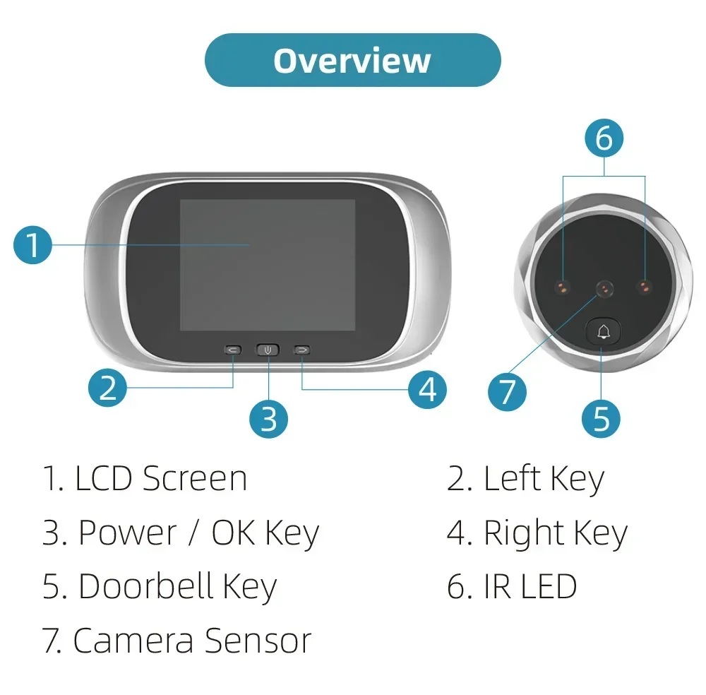 2.8 inch Door Ring Monitor LCD Digital Peephole Doorbell 90 Degree Door Eye Viewer Camera Night Vision Photo