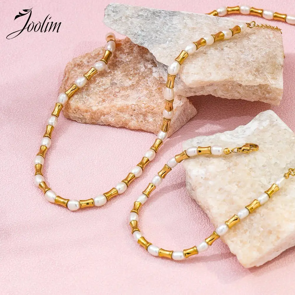 Joolim Jewelry Wholesale National Style New Retro Fresh Water Pearl Splicing Small Waist Stainless Steel Necklace for Women