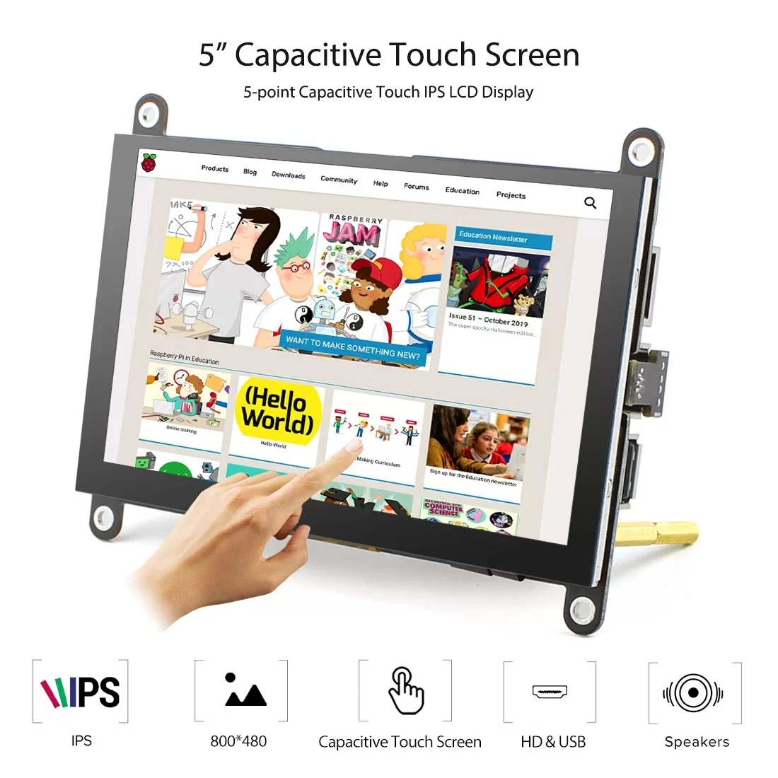Polegada Tela Compatível com Hdmi Raspberry pi 800x480 Tela Capacitiva Touch Monitor Alto-falante Embutido com Controle de Retroiluminação 5 - Imagem 4
