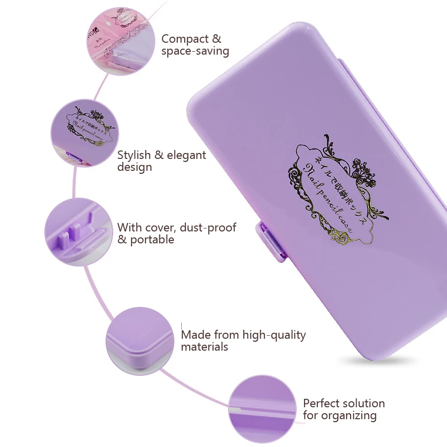 Nail Storage Box Rectangle Nail Storage Box Container Case for Long Nail Tools Tweezers Cuticle Pusher Brushes Pens Plastic Empty Holder