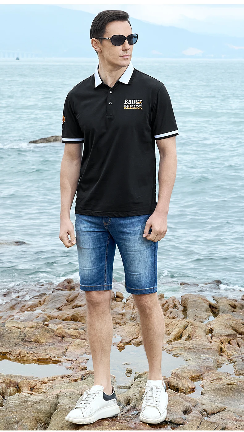 New Summer Straight Men's Business Polo Short Sleeved Bruce&Shark Fashion Mercerized Cotton T-shirt Man Breathable Big Size 4XL 30 S4cdcdce49528415c90bc1fdbcb54e67fz
