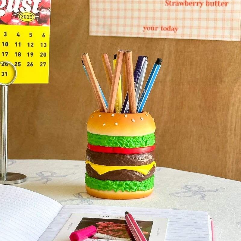 Miniso Delicious Burger Pen Holder Cute Burger Pen Holder Bedroom Desk Decoration Storage Organizing Gift for Friends
