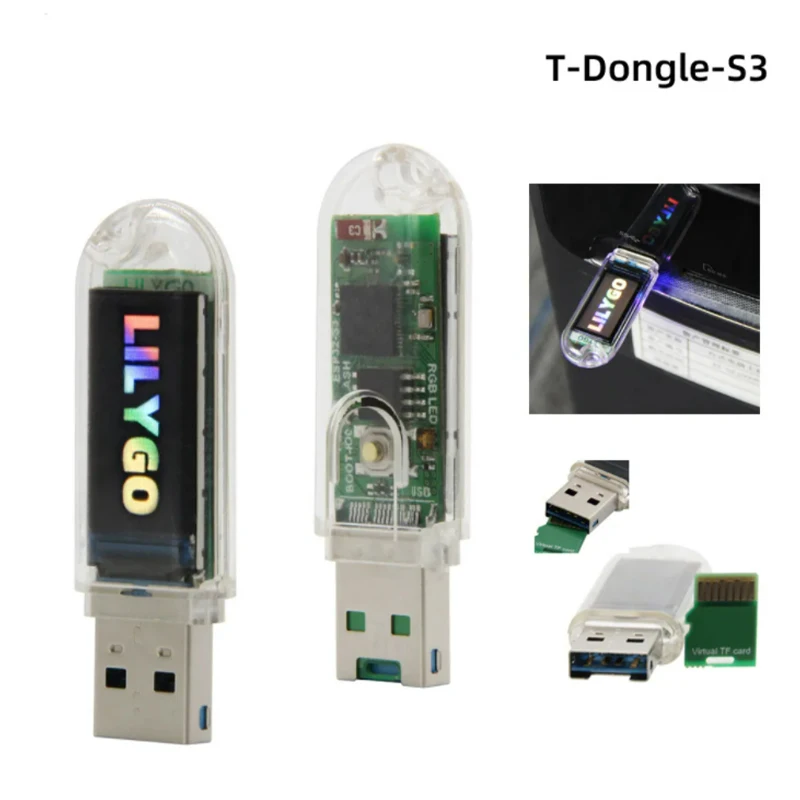 

T-Dongle-S3 ESP32-S3 Development Board With Screen Dongle 0.96 inch ST7735 LCD Display Support WiFi Bluetooth TF Card