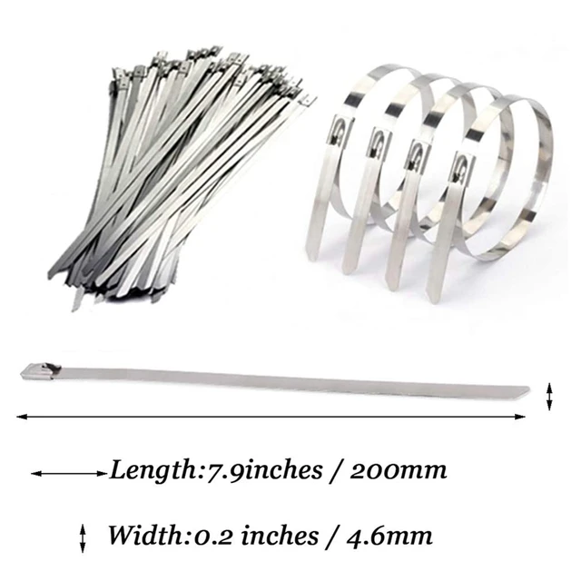 Rozsdamentes Acél Kábelkötegek, 100 Db 7,9 Hüvelyk Nagy Teherbírású Önzáró Kábel Cipzárak, Fém Kipufogócsomagoló Reteszelő Kapcsolatok - Image 4