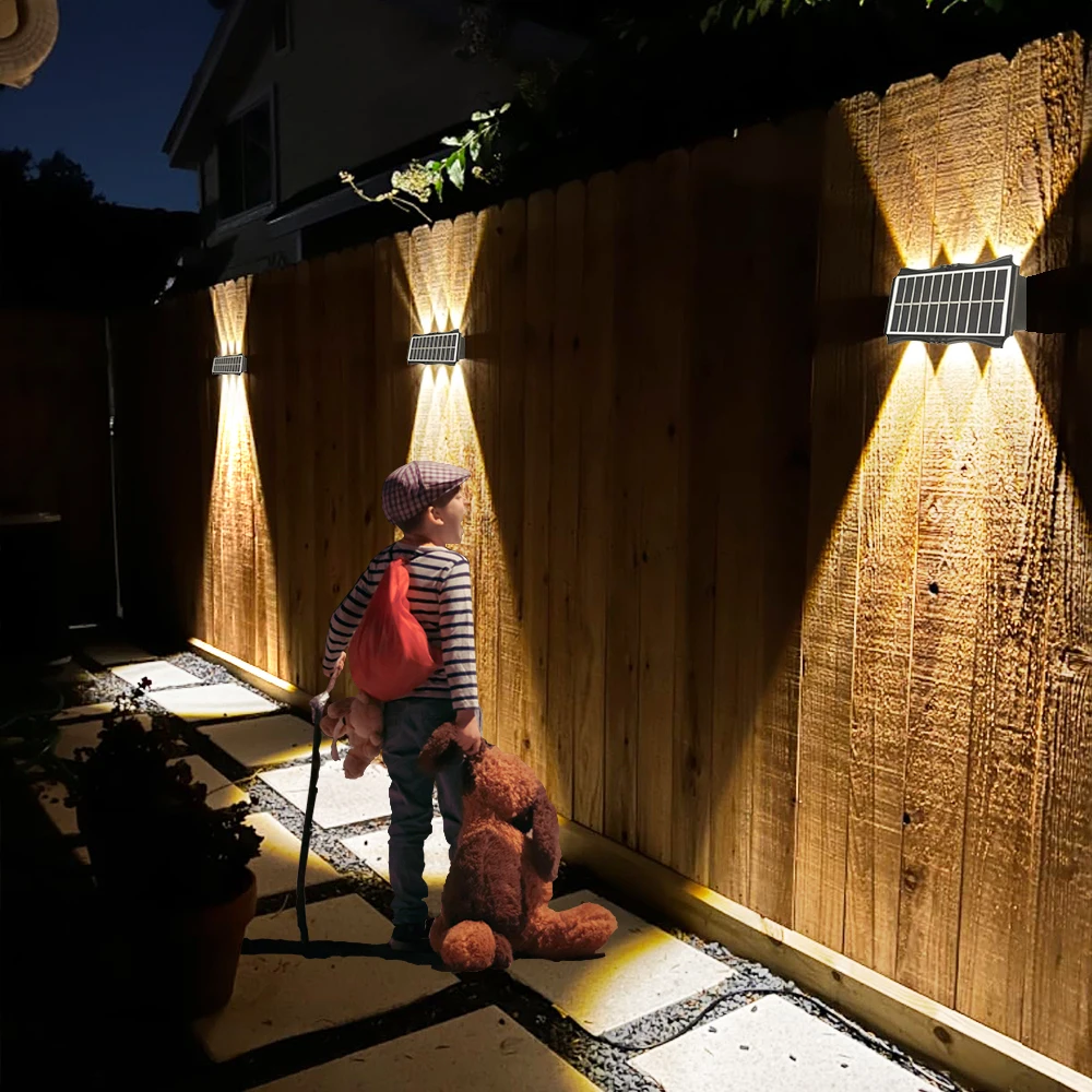 6LED Super Bright Solar Lights Up and Down Warm White Waterproof Outdoor for Garden Fence Wall Lamps for Home Decoration 5
