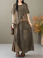 AmaxluluE Summer Suits Women Chinese 2 Pieces Sets Casual Loose Printed Denim Outfits Fashion Vintage Tops Big Size Floral Skirt - Image 4