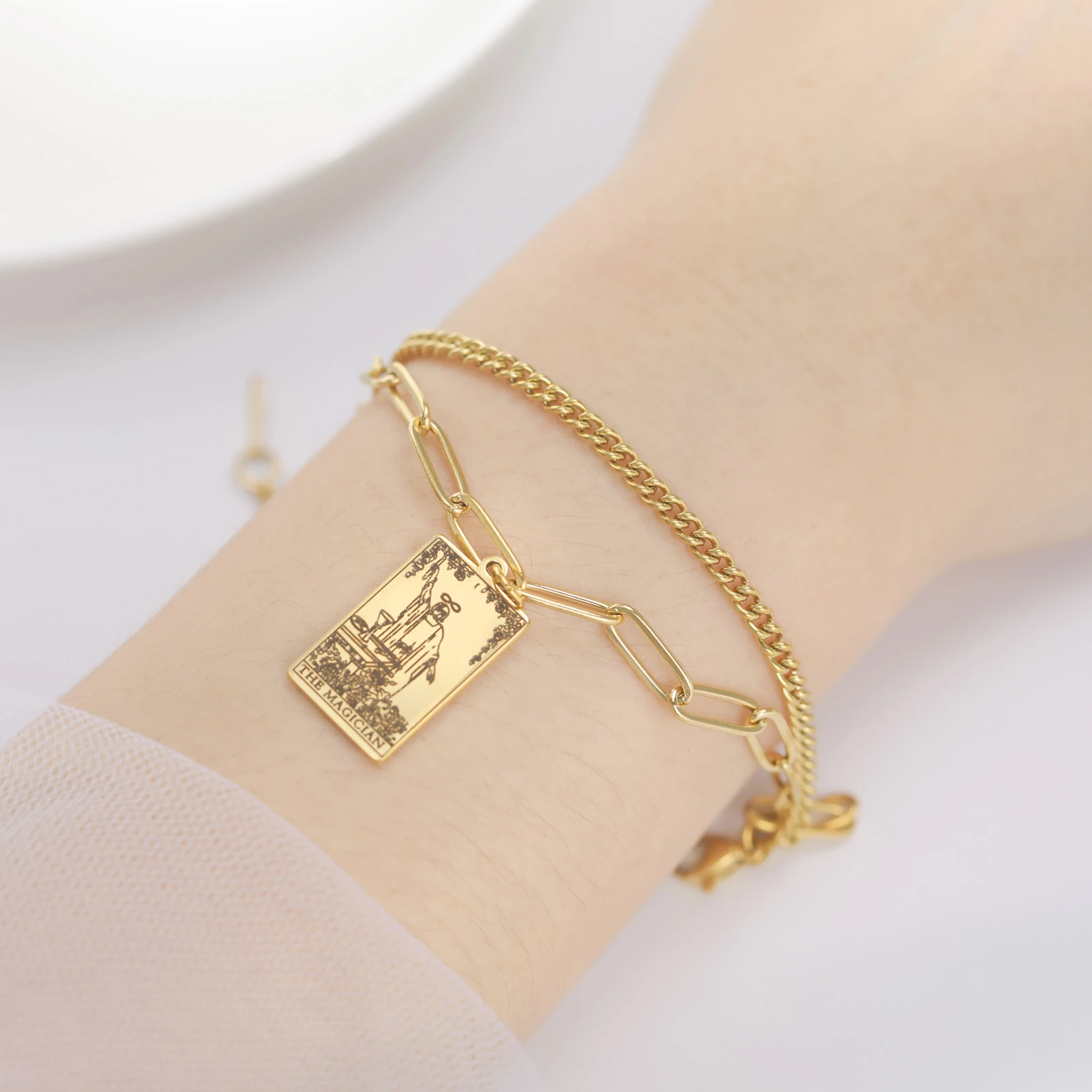 Tarot Karte Armband für Frauen Die Großen Arcana Amulett Glück Tarot Schmuck Edelstahl Freundschaft Handgelenk Schmuck Herren Edelstahlarmband Schmuck, Paararmband, Herrengeschenk, Weihnachtsgeschenk, Neujahrsgeschenk – Detail 11